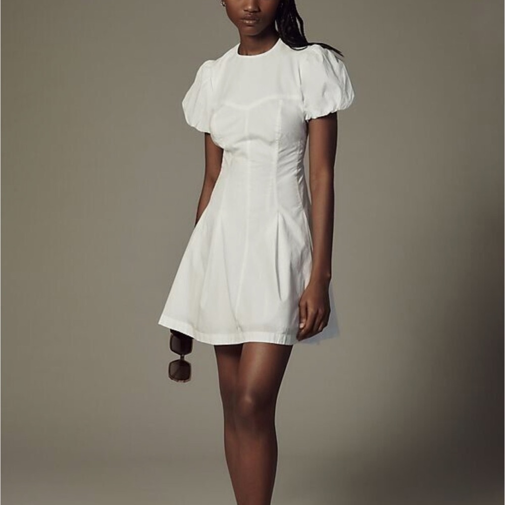 Anthropologie White Puff Sleeve A-line Mini Dress